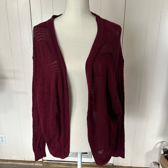 Element Burgundy Red Purple Cardigan Sweater Open Boho Knit High Low Long Sleeve - Picture 3 of 10